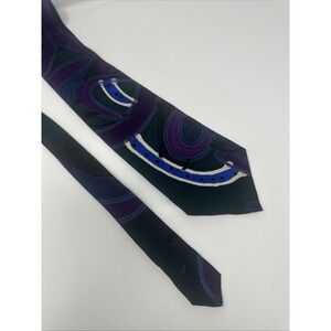 Vintage Handpainted Silk Robert Daskal Tie - Emerald Green Purple Blue Abstract